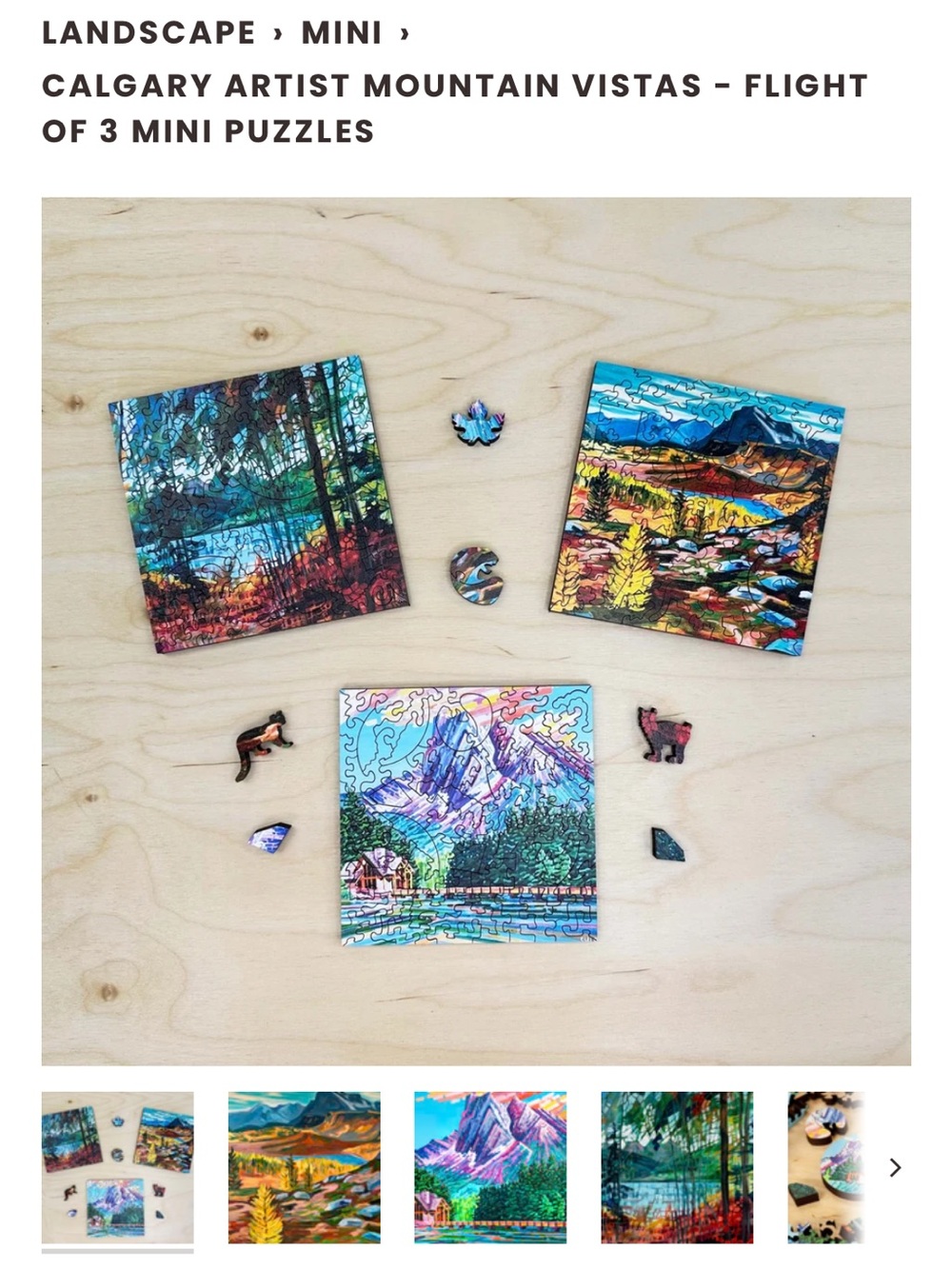 Calgary Artist Mountain Vistas Mini Puzzle Trio - Multicolor- NEW-Made In Canada